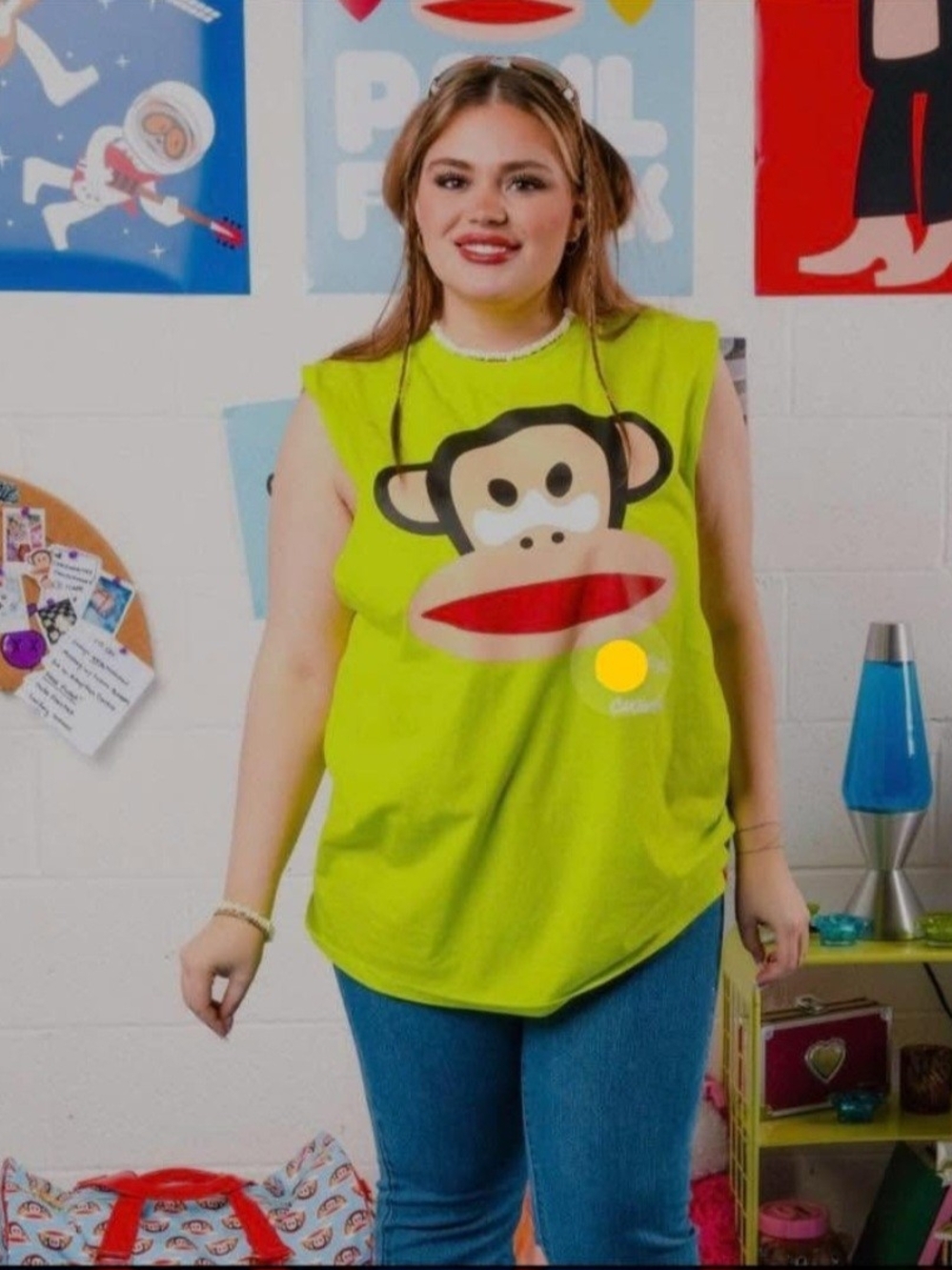 Paul Frank Neon Lime Graphic Monkey Tee with Cupcake Tag